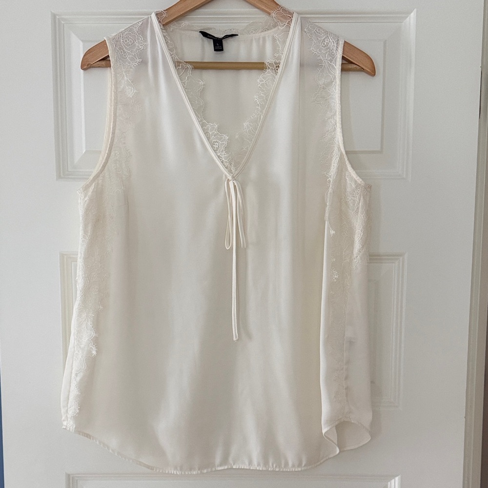 Banana Republic Elegant White Lace Trim Sleeveless Top